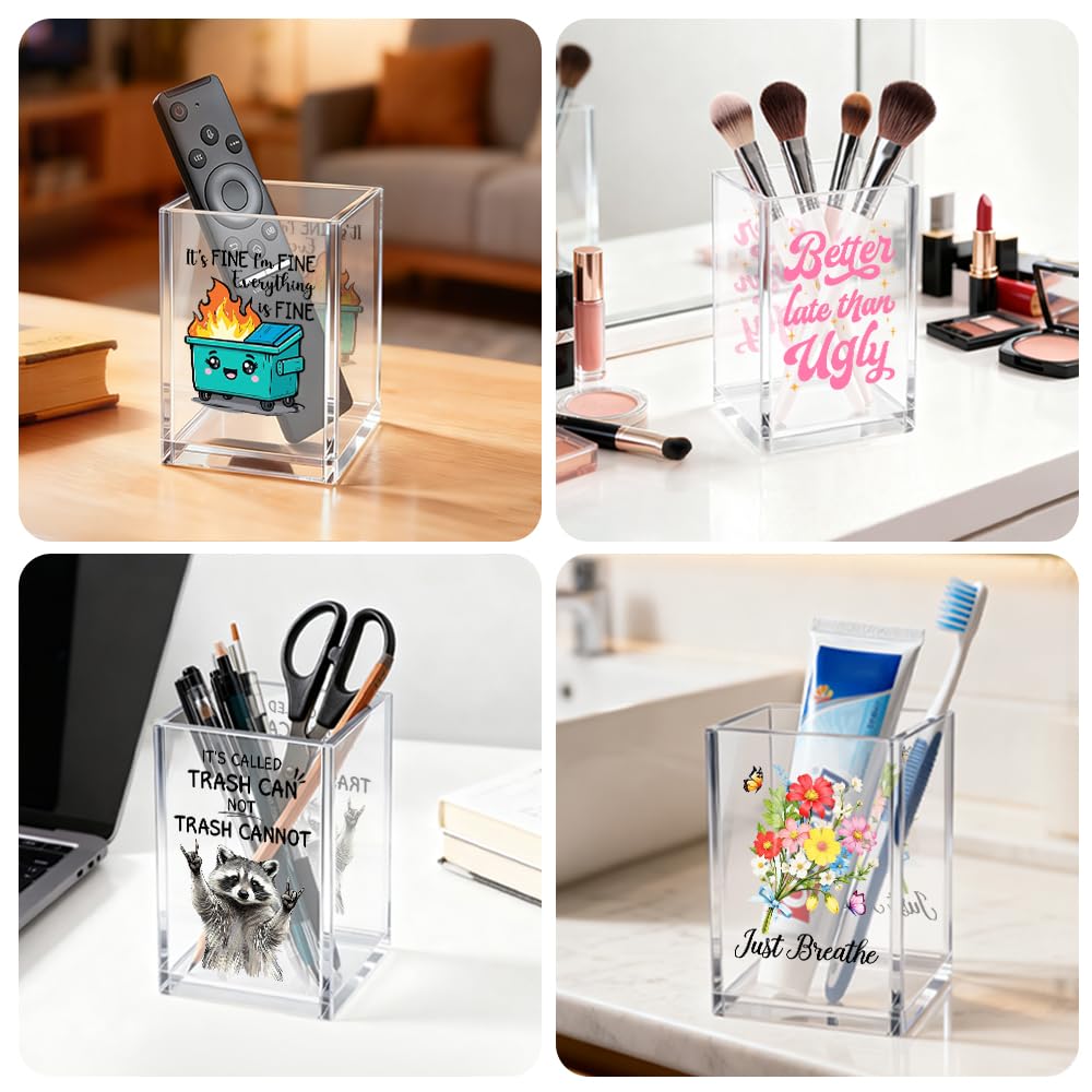 Gkodw It's Not Hoarding If It's Books Acrylic Pen Holder Cosmetic Organizer, Retro Dragon Book Pen Pencil Holders for Desk, Bookmark Holder for Bookshelf, Bookish Gifts for Librarian Reader Teacher