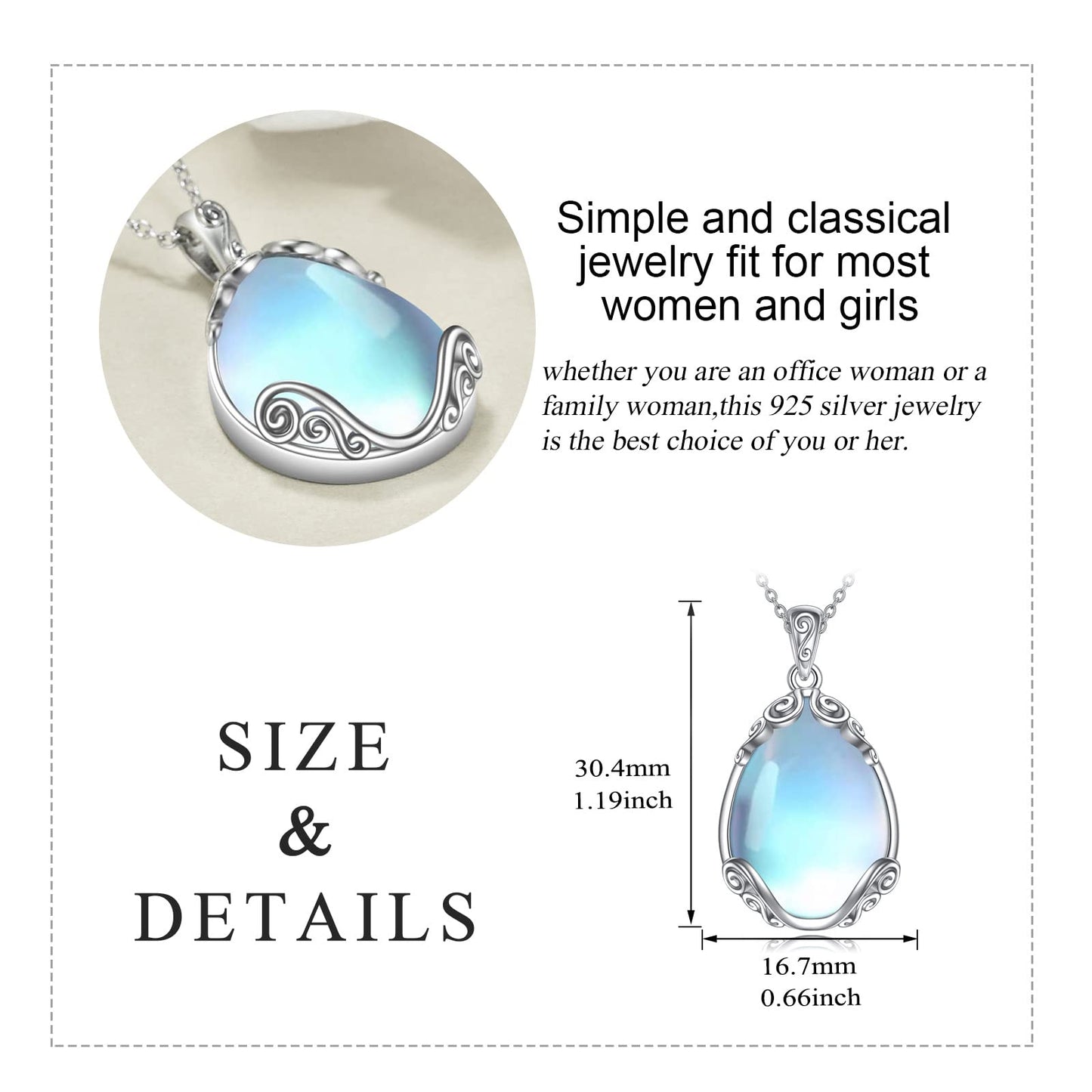 YAFEINI 925 Sterling Silver Moonstone Necklace Filigree Teardrop Pendant Necklace Jewelry Gift for Women (K-Filigree moonstone necklace)