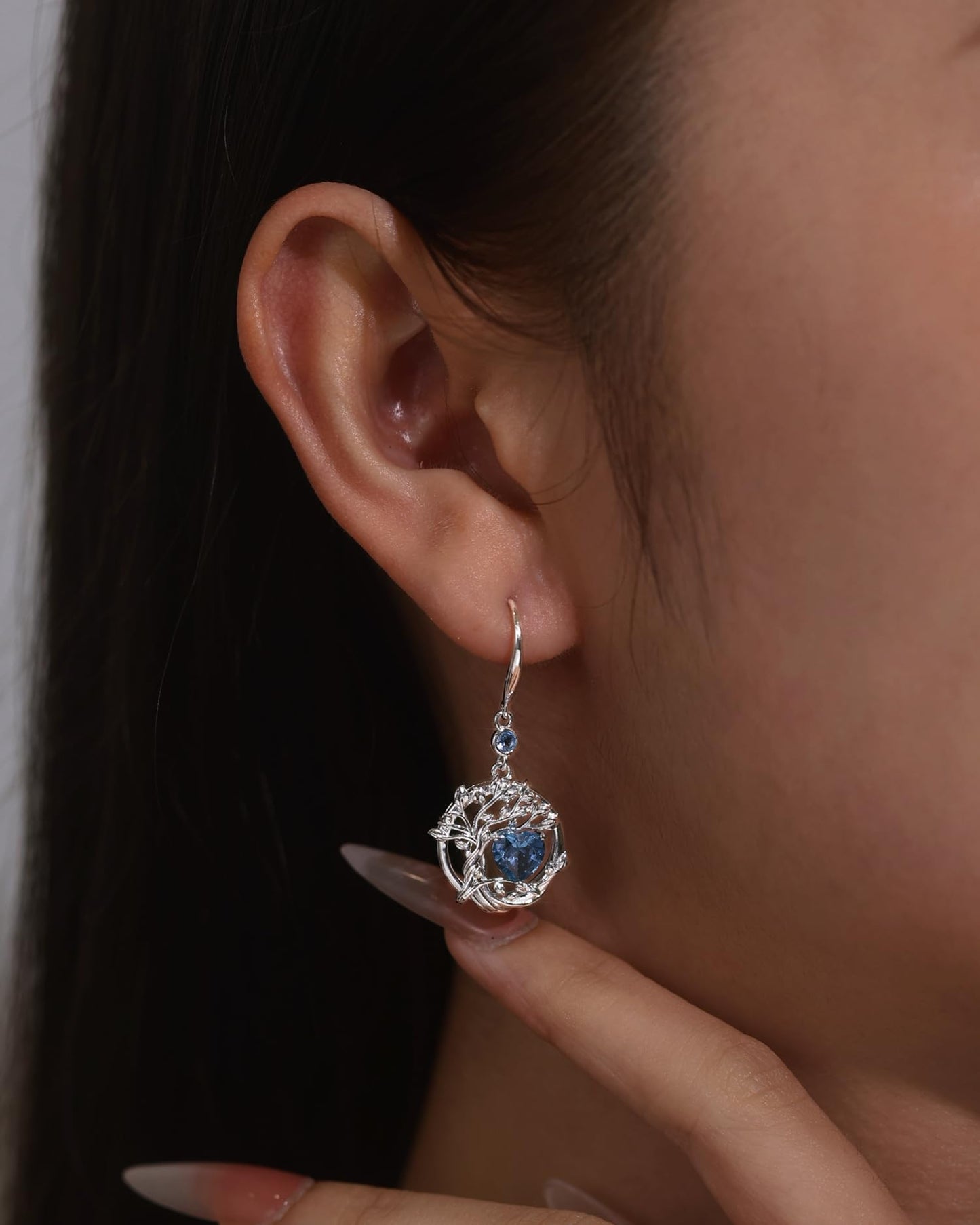 FANCIME Tree of Life Earrings 925 Sterling Silver Dainty Blue Topas Dangle Drop Gemstone Earring November December Birthstone Fine Jewelry Birthday Mothers Day Gifts for Women Her Mom