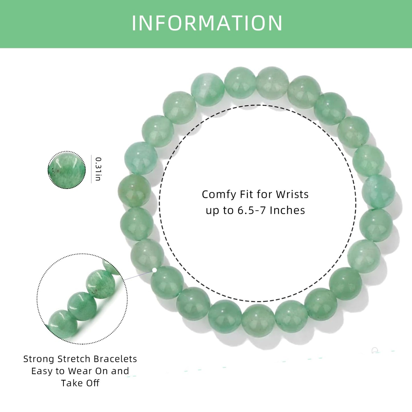 HONYUEYIM Handmade Purification Bracelet,St Patricks Day Gift Chakra Healing Bracelet Stress Relief Healing Crystal Bracelet,8mm Emerald Bracelet for Women Men(8mm, Green Aventurine)