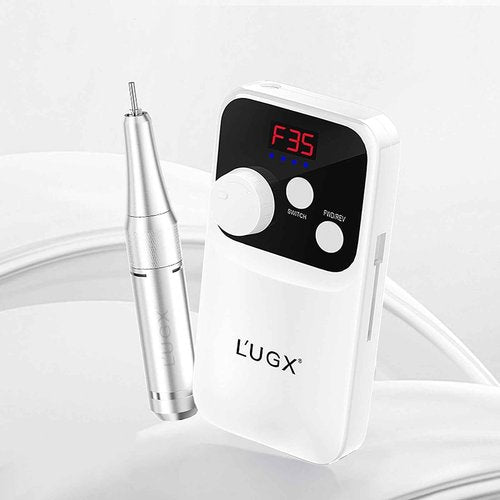 L'UGX Nail Drill Machine 35000RPM – Rechargeable Electric Nail File with LED Display, Portable Efile Nail Drills for Acrylic Gel Nails, Cordless Nails Drill for Beginners & Pros-White