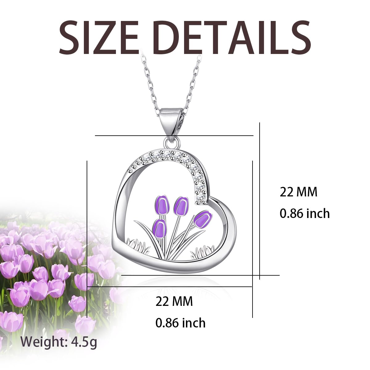 HELORET Flower Necklace Tulip/Sunflower/Daisy/Bee Pendant Necklaces Jewelry for Women Mom Gifts (Tulip Necklace-Purple)