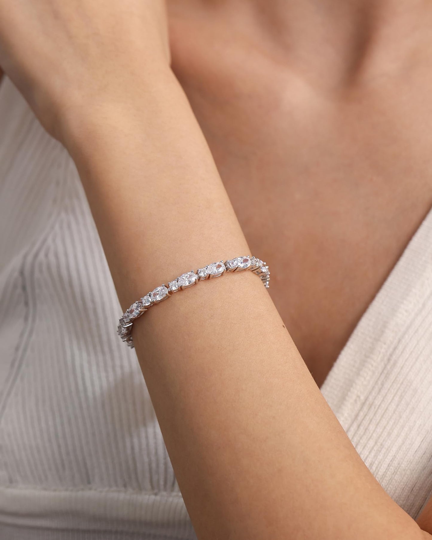 FANCIME April Birthstone Bracelet Sterling Silver Luxury Cubic Zirconia Tennis Bracelet Oval Gemstone Dainty Fine Jewelry for Women 7"
