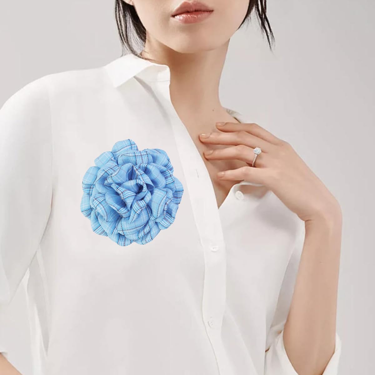 Elegant Large Cloth Flower Brooches Big Camellia Flower Pin for Women Dainty Cloth Fabric Rose Brooches Dress Skirt Scarf Hat Pins Clothing Decoration Accessories (Blue B)