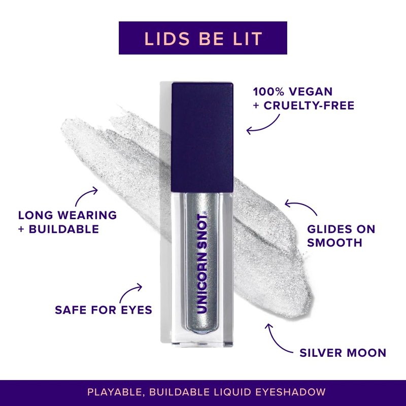 UNICORN SNOT Eyelighter: Liquid Eyeshadow | Makeup Buildable Glitter Eyeshadow | Metallic Eyes | Cruelty Free, 0.17oz/5mL (Bounce/Silver)