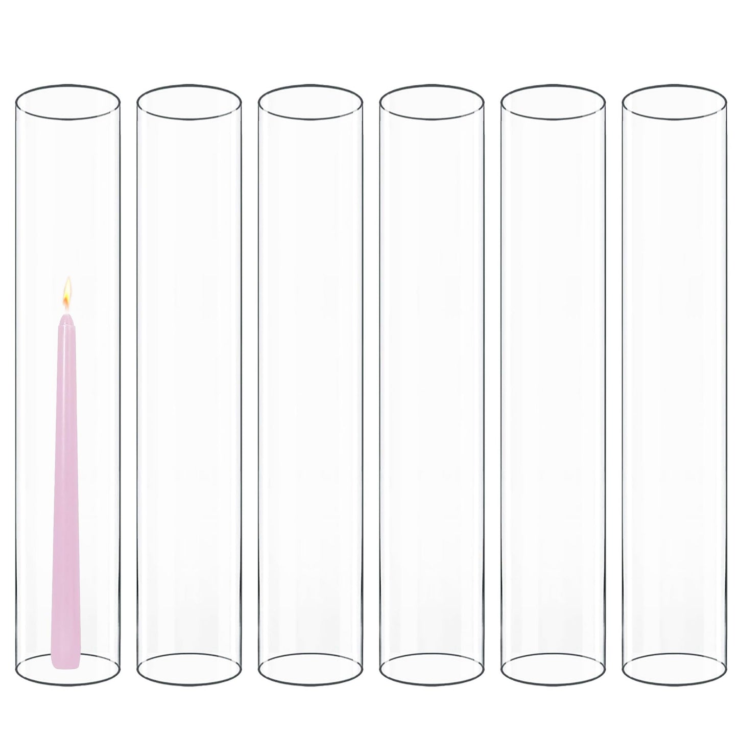 CYS EXCEL 6 PCS (H:16" D:3"") Open Ended Clear Glass Hurricane Candleholder Tube Lamp Shade Open Flame Candlestick Holder Chimney Tube Cover Bottomless Cylinder"