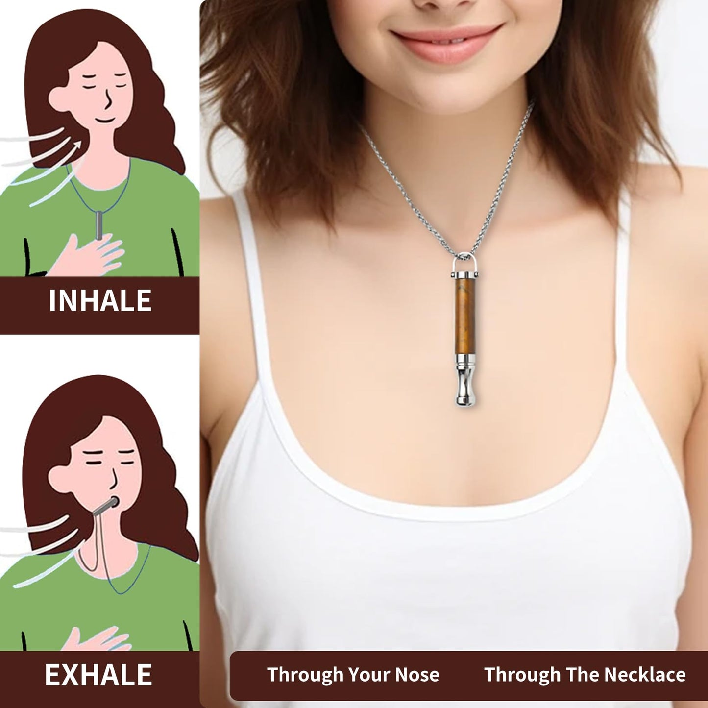 AD ADASTONE Breathing Necklace for Anxiety Relief Breathlink Anti Smoking Necklace Stop Smoking Aids Quit Vaping Tools for Smoking Cessation Fum Vaporless Inhaler for Natural Calm Stress Relief (Green Crystal)
