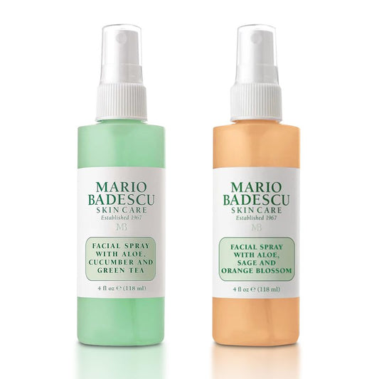 Mario Badescu Hydrating Facial Spray Duo - Aloe, Cucumber & Green Tea + Aloe, Sage & Orange Blossom - Hydrating, Refreshing and Invigorating Face Mist for All Skin Types, 4 Fl Oz Each