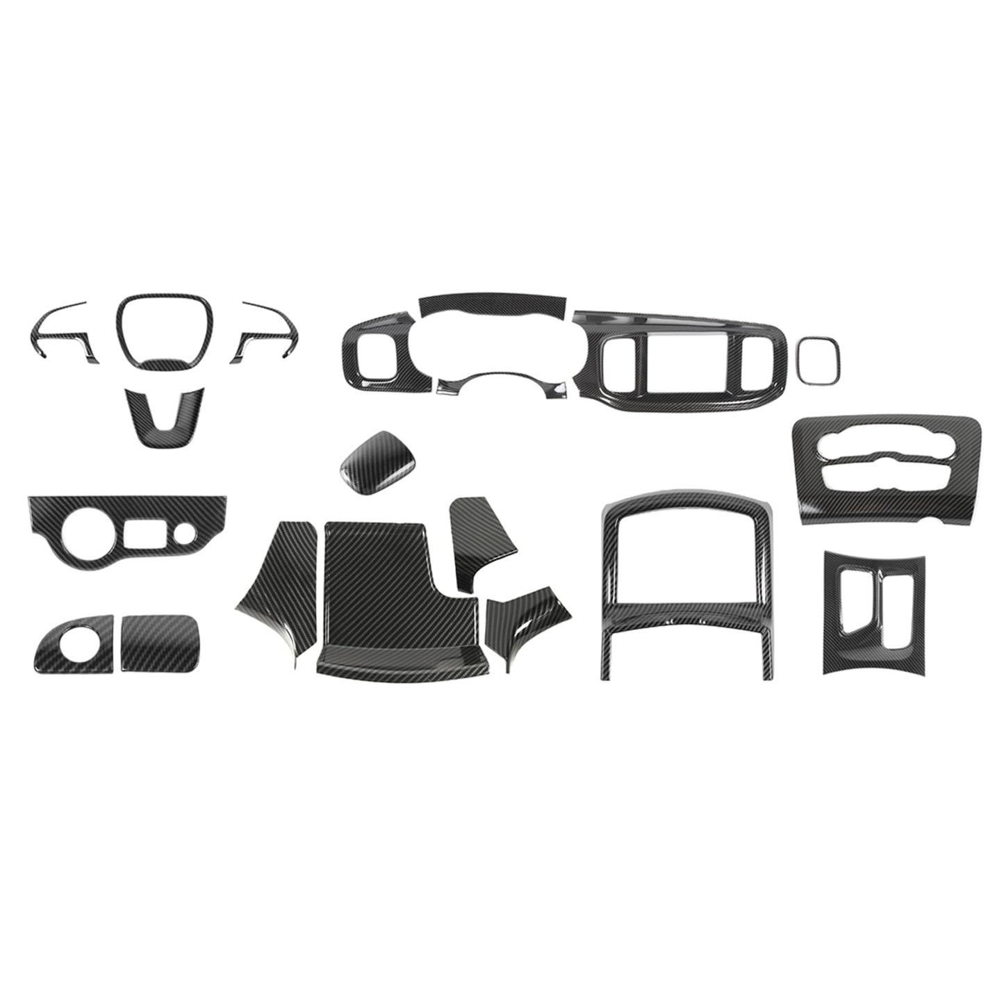 JWWY Dashboard Carbon Fiber Interior Trim Kit Cover Fit for 2015-2025+ Dodge Charger, Gear Shift Panel Console Outlet Vent Cup Holder Navigation Panel Headlight Switch Cover,20Pcs