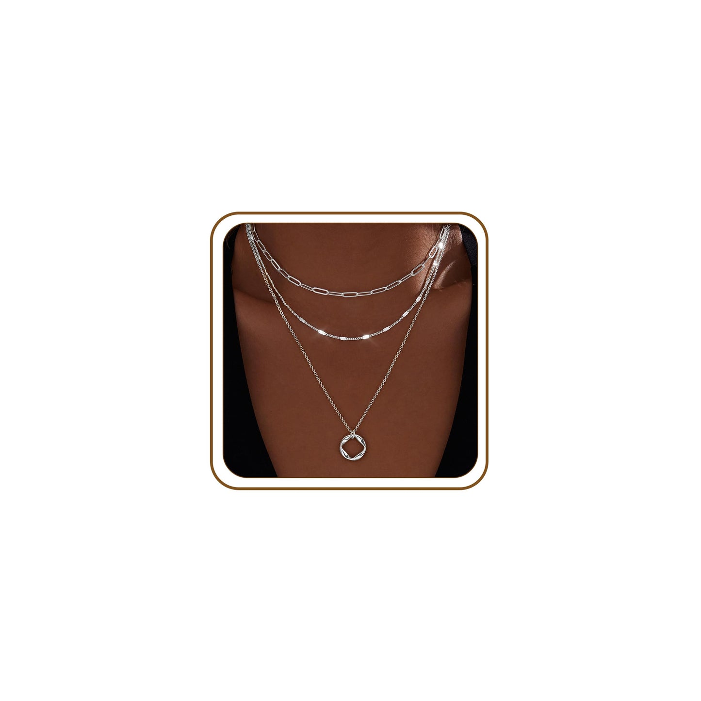 Layered Silver Necklaces for Women, Sterling Silver Plated Dainty Stackable Paperclip Choker Necklaces for Women, Trendy Layering Geometric Pendant Thin Chain Necklace Jewelry Set Gifts