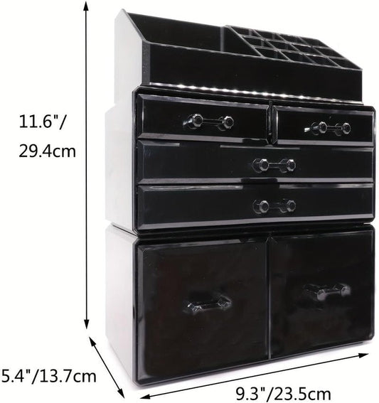 HTXsky Professional 6-Drawer Makeup Cosmetic Organizer - Large Portable Storage Case & Display Box for Women, Countertop Beauty Products (Clear)