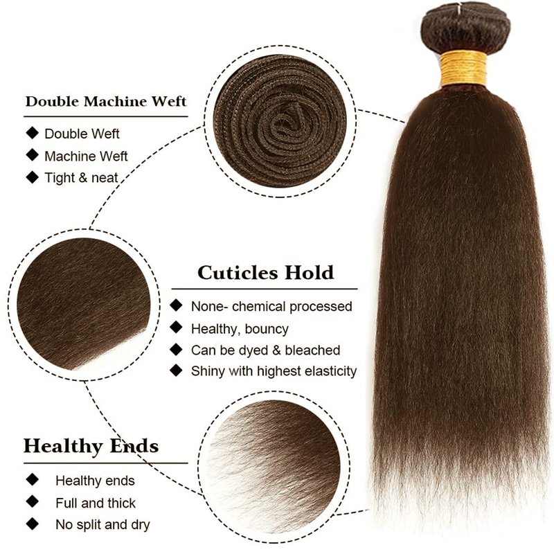 #4 Brown Bundles Human Hair Yaki Straight Human Hair Bundles 26 Inch Chocolate Brazilian Hair 1 Bundle Unprocessed Virgin Remy Hair Extensions 50 Gram Per Bundle