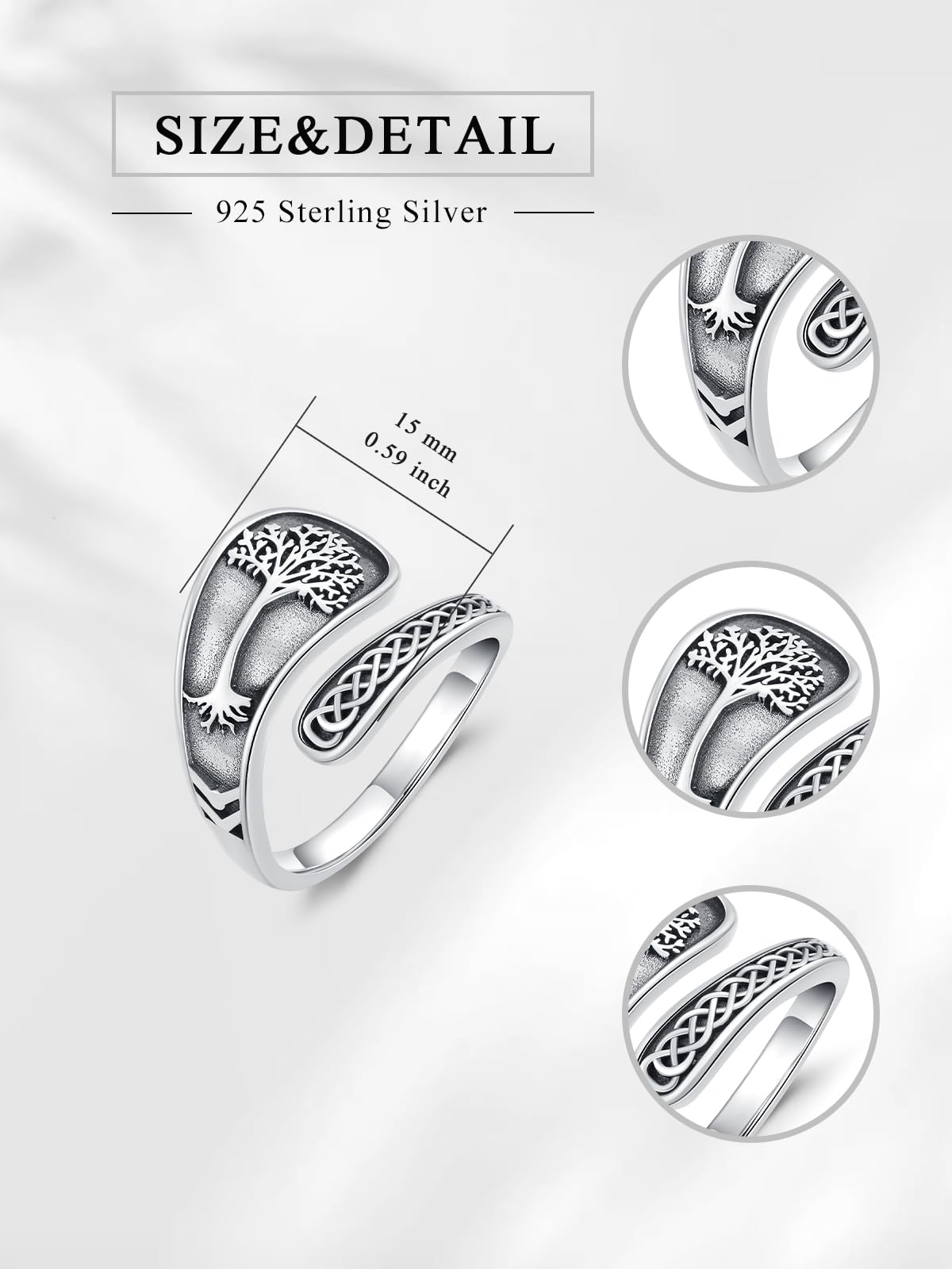 Midari Sterling Silver Celtic Life of Tree Ring Adjustable Thumb Rings Vintage Tree of Life Rings Gifts for Women Men Birthday Christmas
