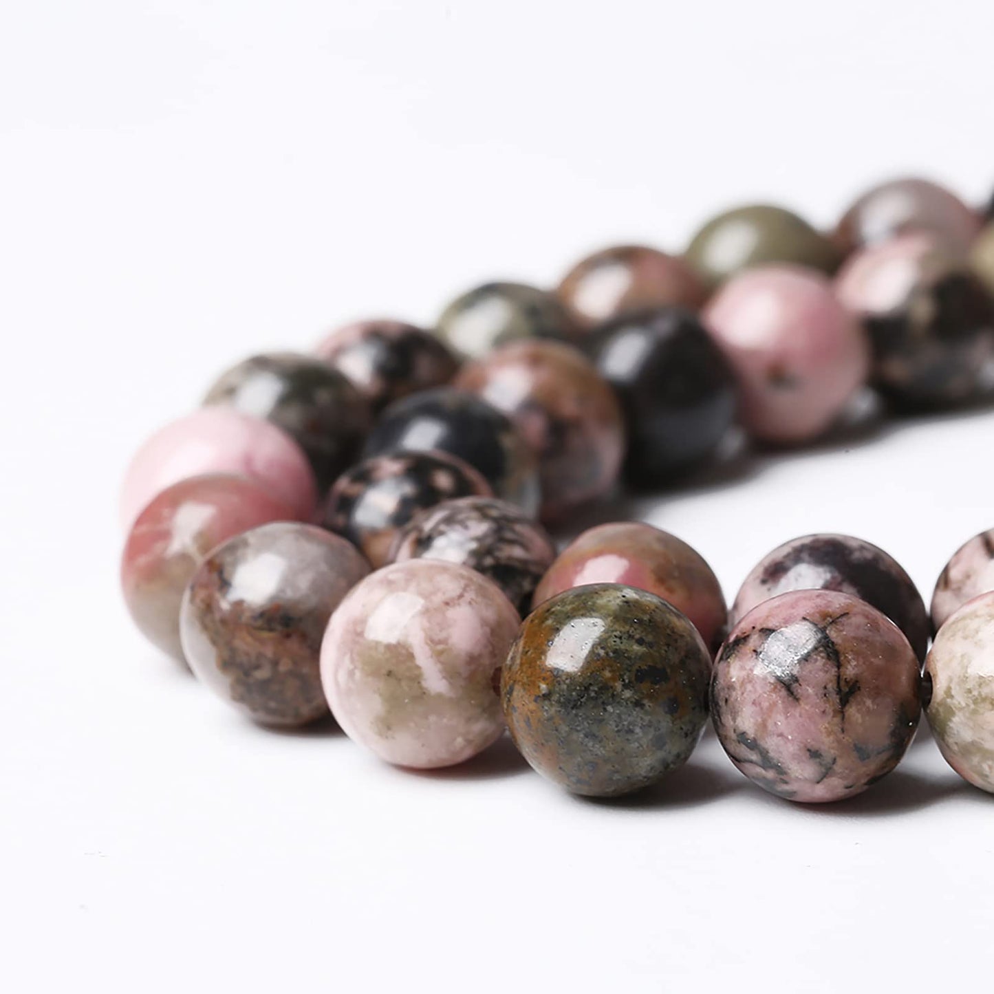 10mm 38pcs Natural Black Lace Rhodonite Beads Healing Power Stones Round Loose Gemstone Beads for Jewelry Making DIY Bracelet Necklace 15"