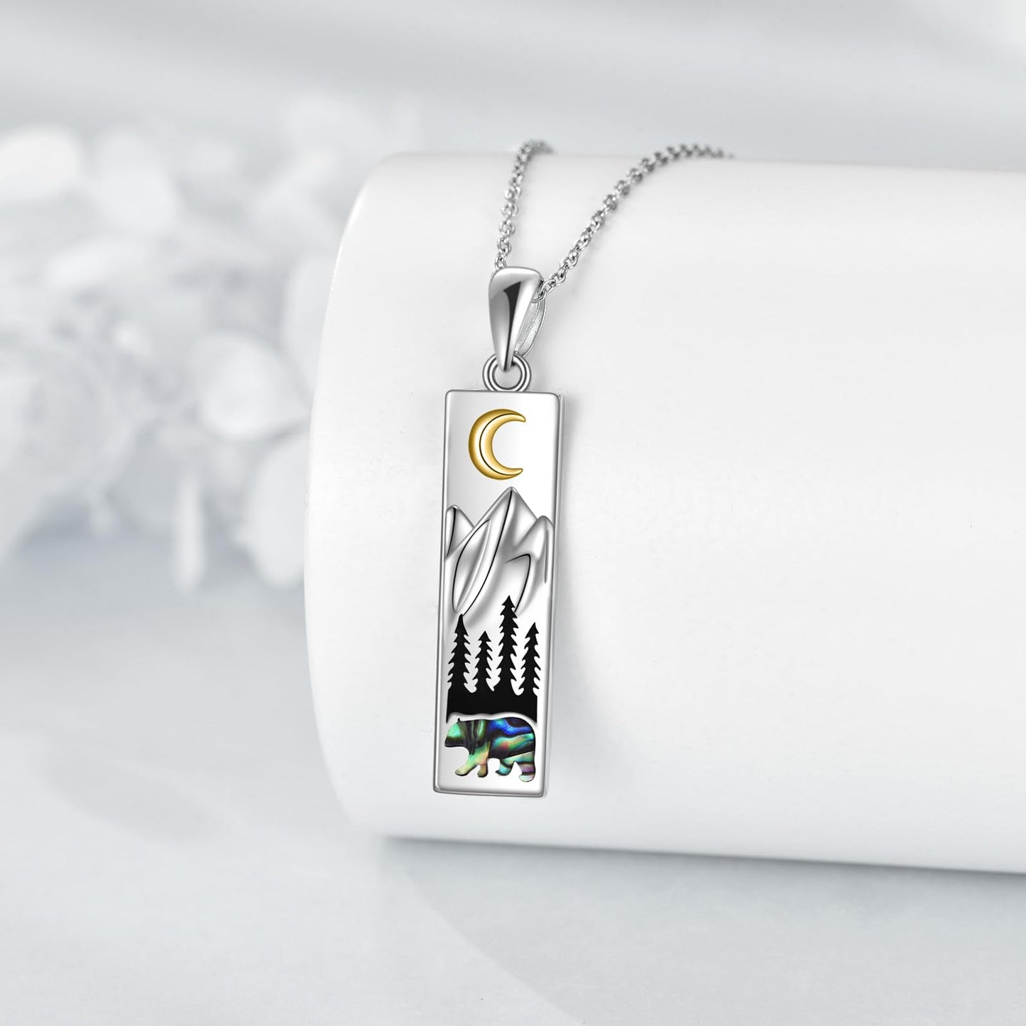 YFN Mountain Bear Necklace for Women Sterling Silver Nature Necklace Jewelry Gift for Skiers, Hikers, Campers, Climbers and Nature Lovers