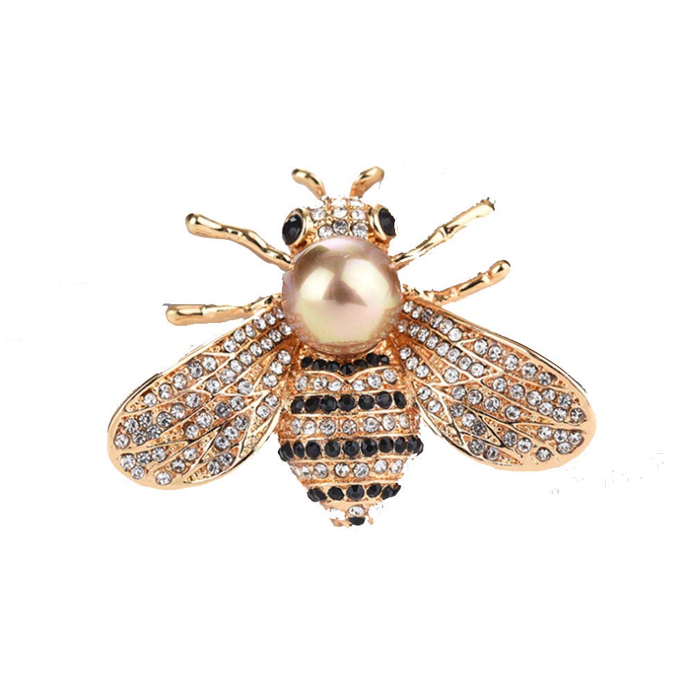 Honey Bee Brooches Crystal Insect Themed Bee Brooch Animal Fashion Shell Pearl Brooch Pin 14K Gold Plated (gold pearl)