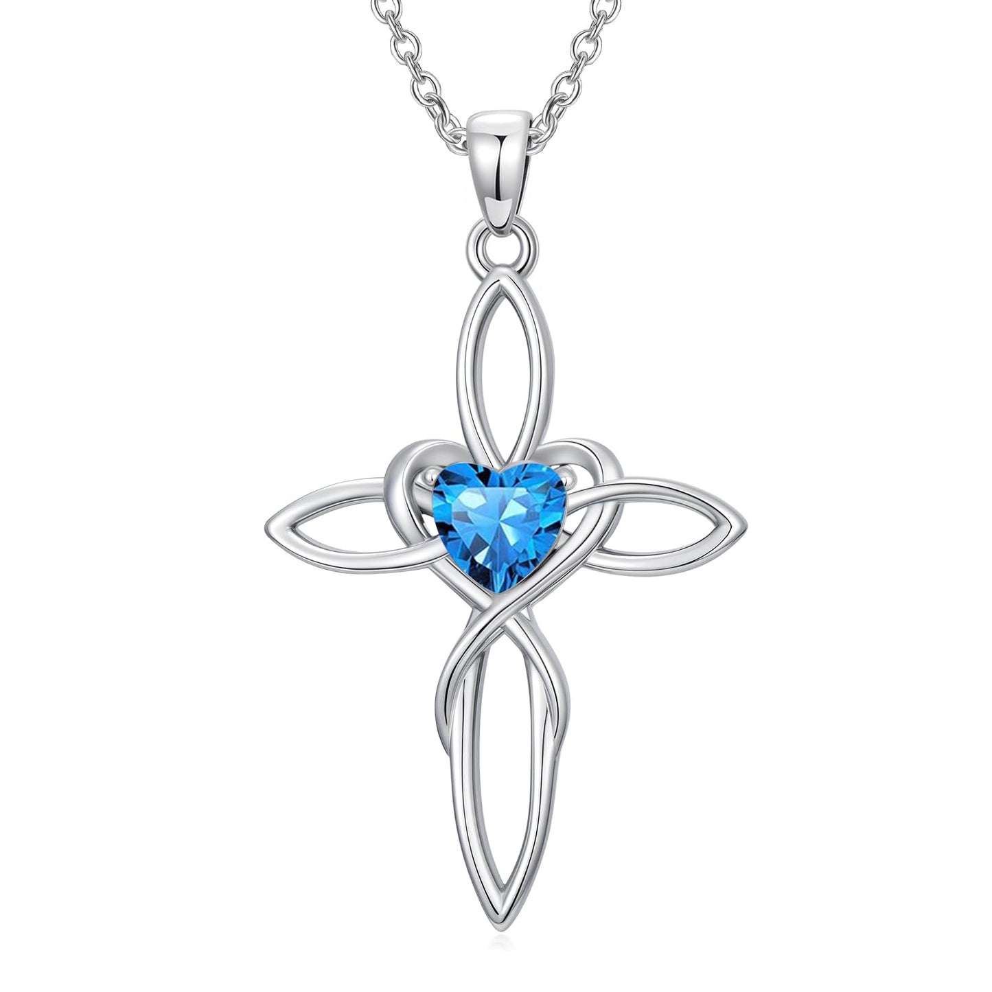 POIUY Celtic Knot Cross Birthstone Necklace for Women Irish Infinity Heart Pendant Cross Jewelry Anniversary Baptism Valentines Birthday Mothers Day Gifts for Mom Wife Her