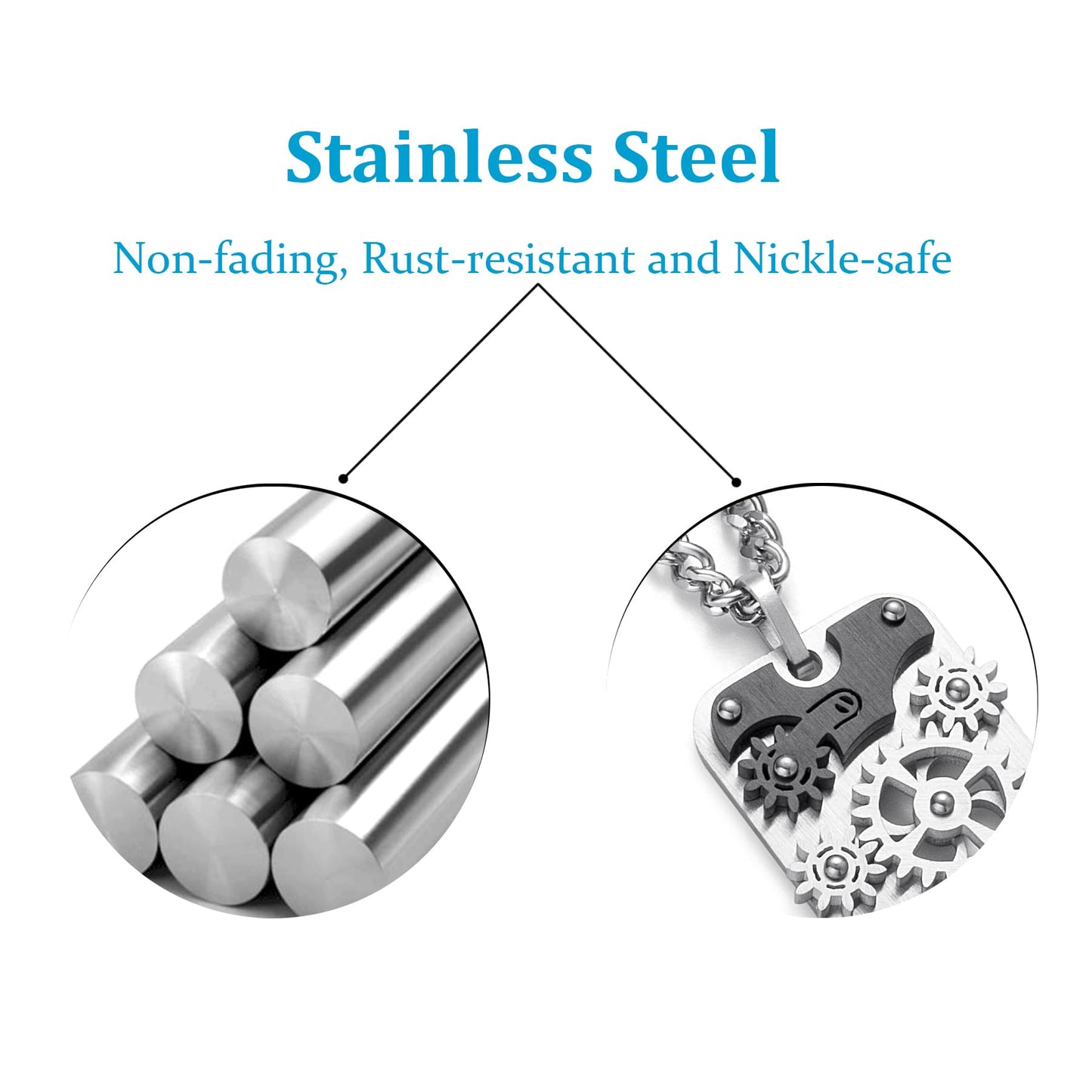 Stainless Steel Mechanical Rotatable Gear Pendant Necklace for Kids & Adults – Fidget Jewelry for Anxiety Relief, Stress – Steampunk Cyberpunk Accessories for Men, Boys, Teens – Gifts for Son, Brother