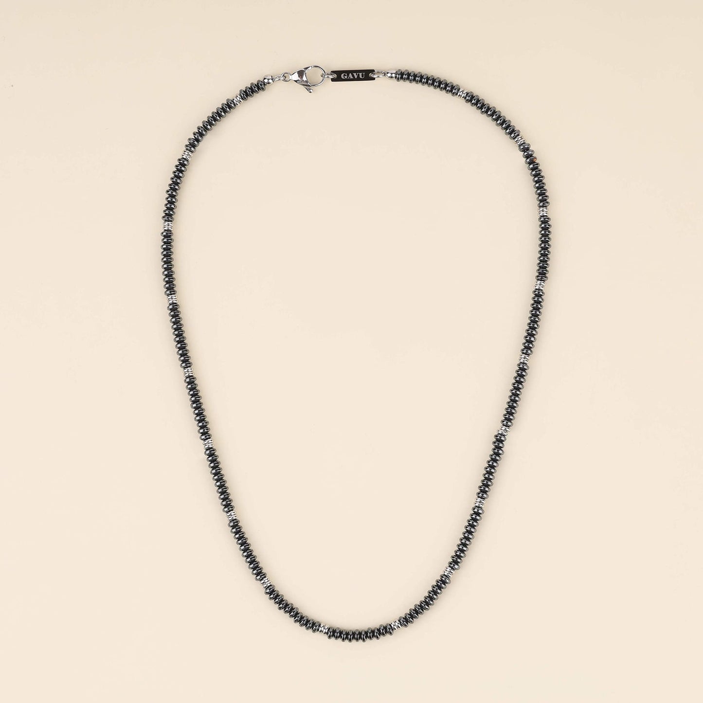 GAVU Stainless Steel Hematite Beaded Necklace, Crystal Necklace for Men