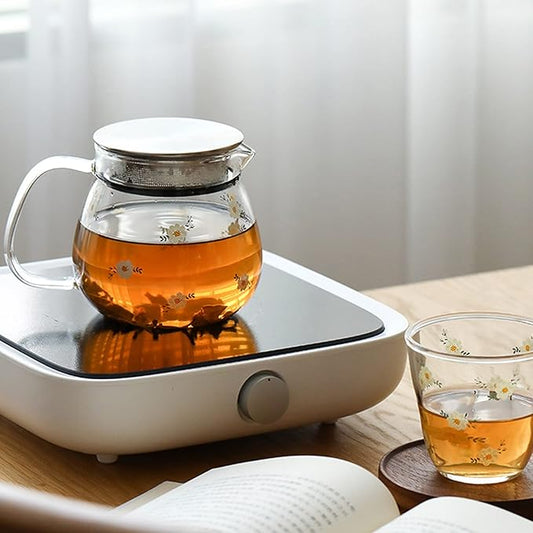 Iced Tea Pitchers High Borosilicate Glass Pitcher with Filter Cover Cute Cold Water Jug Small Teapot for Juice, Milk, Hot and Cold Drinks (A)