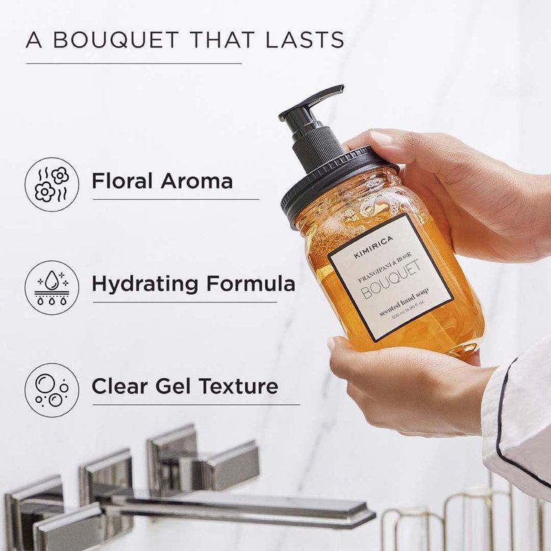 Kimirica Frangipani & Rose Scented Bouquet Hand Soap | Keep Hands Clean, Soft and Well Moisturized | Gentle, Natural & Plant Based Formula | 16.91 Fl Oz/500 ml