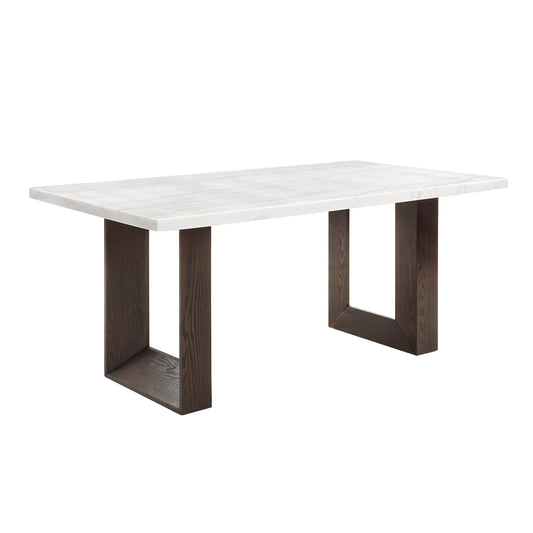 Acme Edwyn Transitional Wood and Marble Rectangular Dining Table in White/Brown