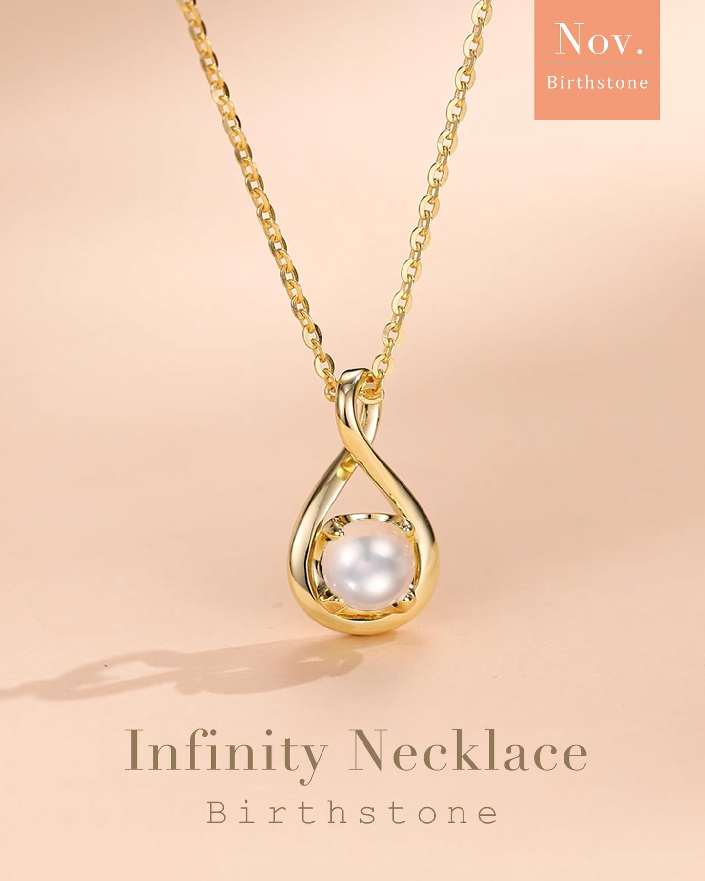 FANCIME White Pearl Necklace June Birthstone Necklace for Women, Yellow Gold Plated 925 Sterling Silver Infinity Pendant Fine Jewelry Birthday Mothers Day Gifts for Mom Daughter Her