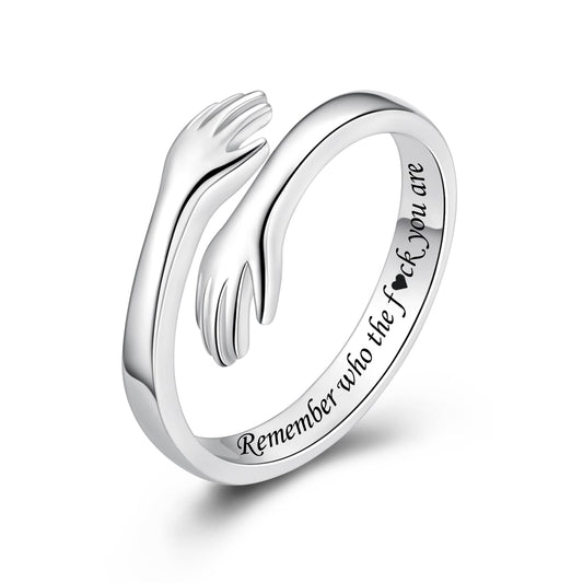 ACJFA Hug Rings for Women Sterling Silver Adjustable Ring Thumb Ring Birthday Mother Gifts Jewelry (Remember who the f♡ck you are)