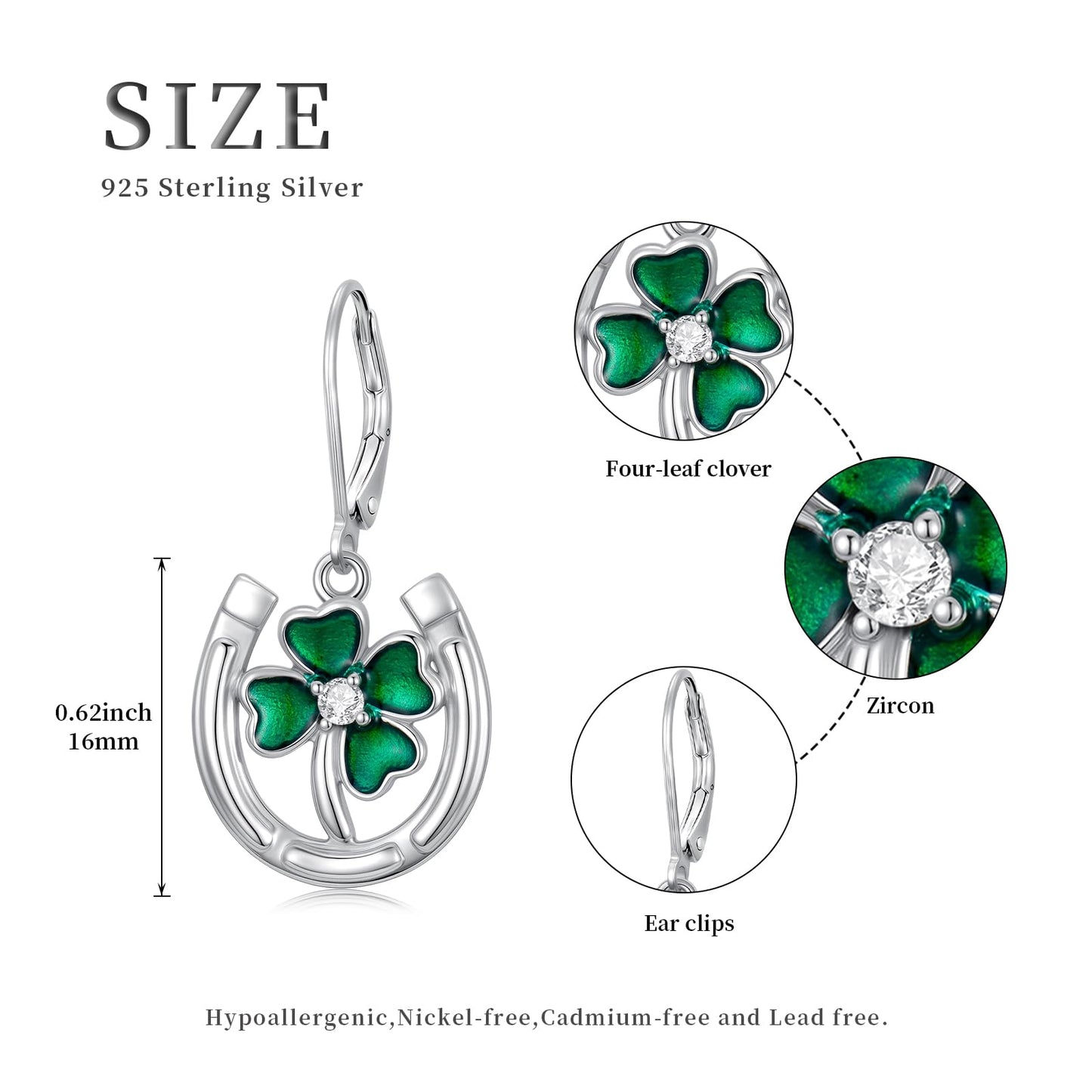 YYmqmq Horseshoe and Clover Earrings for Women 925 Sterling Sliver Shamrock Clover Dangle Earrings Leverback St Patricks Day Jewelry Irish Jewelry Gifts for Women Girlfriend