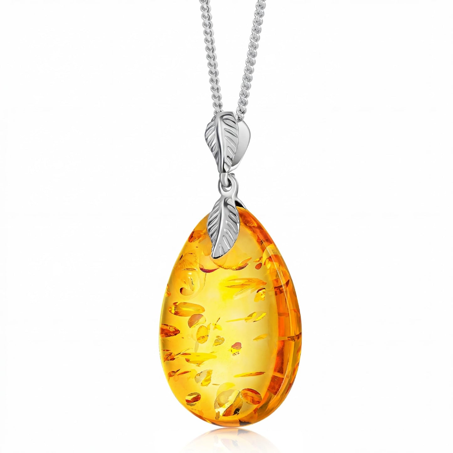 Amber by Mazukna Natural Baltic Amber Pendant for Women, Cognac Drop Necklace with 925 Sterling Silver Chain, Lightweight 18-inch Jewelry Gift for Everyday Elegance
