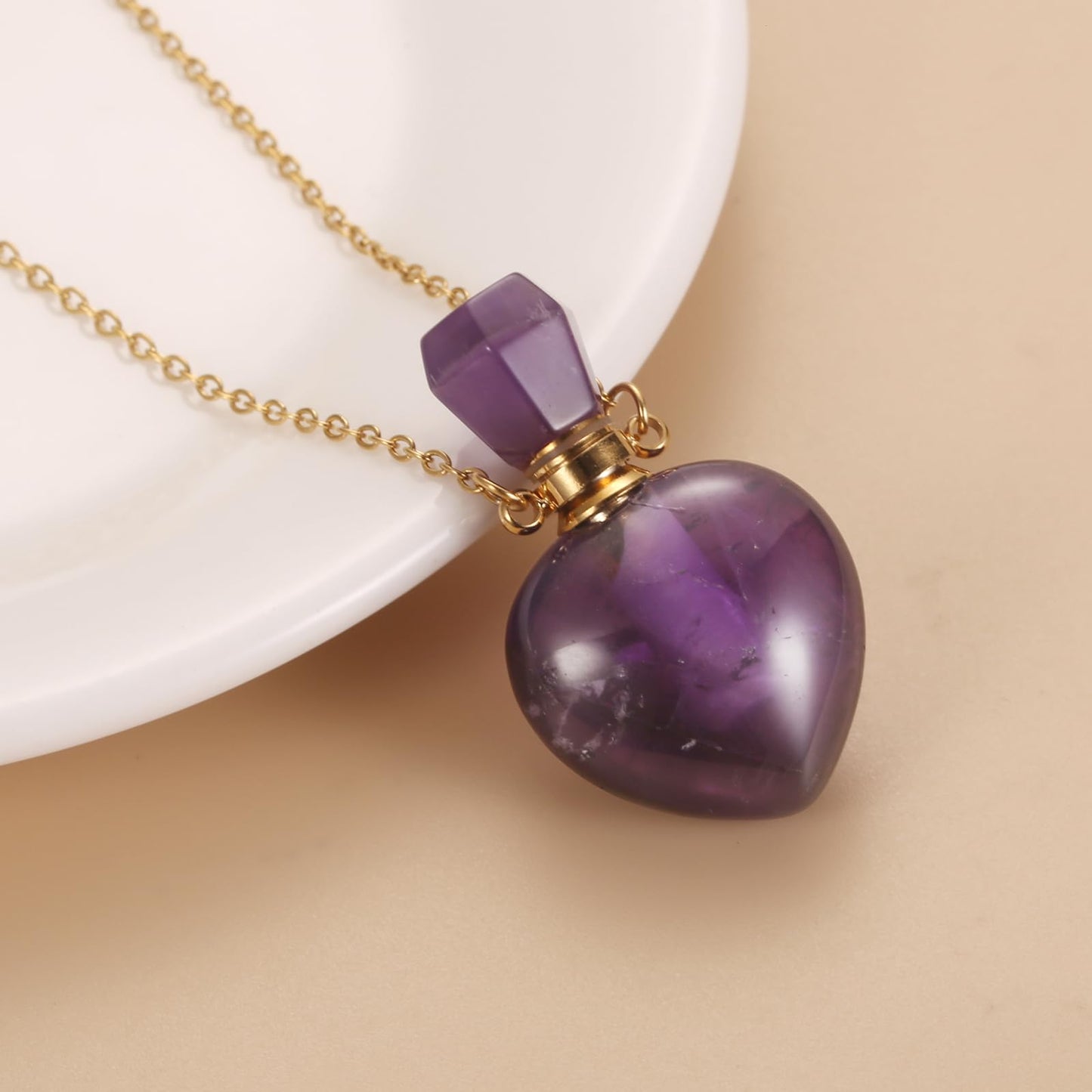 STEFWD Natural Crystal Cremation Jewelry For Ashes - Heart Urn Necklace Hold Loved Ones/Pet Ashes Keepsake Memorial Pendant For Women (Purple)
