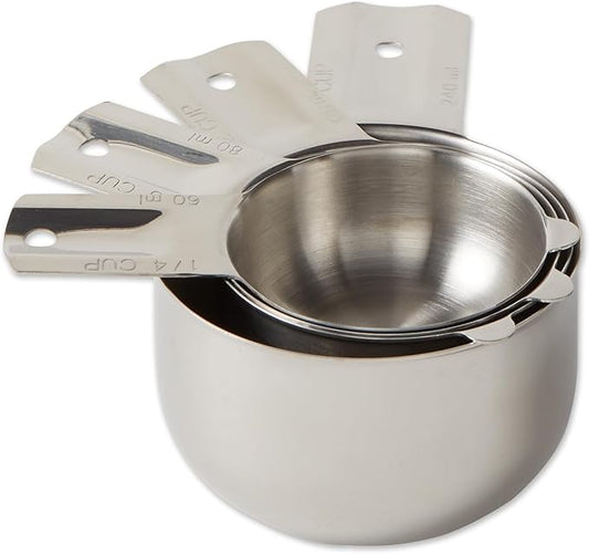 RSVP International Endurance Stainless Steel Measuring Cups, Set of 4 | 1/4 Cup to 1 Cup Measurements | Nest for Easy Storage | Dishwasher Safe | Dry or Liquid | Baking or Cooking