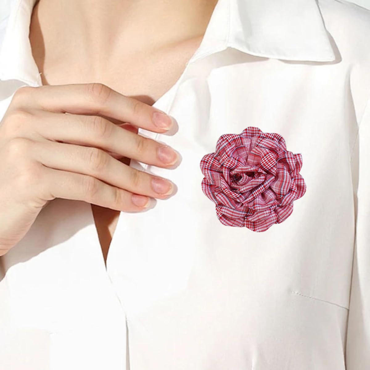 Elegant Large Cloth Flower Brooches Big Camellia Flower Pin for Women Dainty Cloth Fabric Rose Brooches Dress Skirt Scarf Hat Pins Clothing Decoration Accessories (Red Christmas brooch B)
