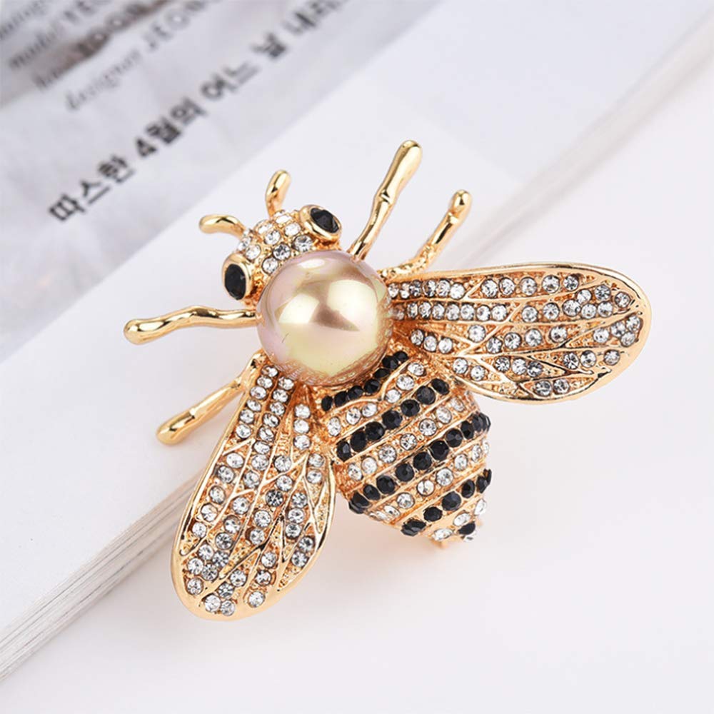 Honey Bee Brooches Crystal Insect Themed Bee Brooch Animal Fashion Shell Pearl Brooch Pin 14K Gold Plated (gold pearl)