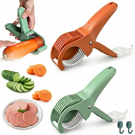 2 Pcs Multifunctional Fruit and Vegetable Slicer with 2 Portable Hooks, 2026 Upgraded Food Manual Slicer, Ideal for Banana, Sausages, Cucumbers, Strawberries, Essential Stuff for Kitchen or Camping