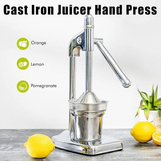 Cast Iron Juicer Hand Press, Cast Iron Stainless Steel Manual Hand Citrus Juicer, Heavy Duty Countertop Professional Commercial Manual Fruit for Fresh Orange Juice, Lemon, Pomegranate