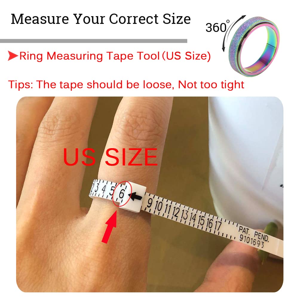 OreilleStar Anxiety Ring, Titanium Stainless Steel Fidget Spinner for Women and Men Rainbow Size 8 (Rainbow-Width 6mm, 8)
