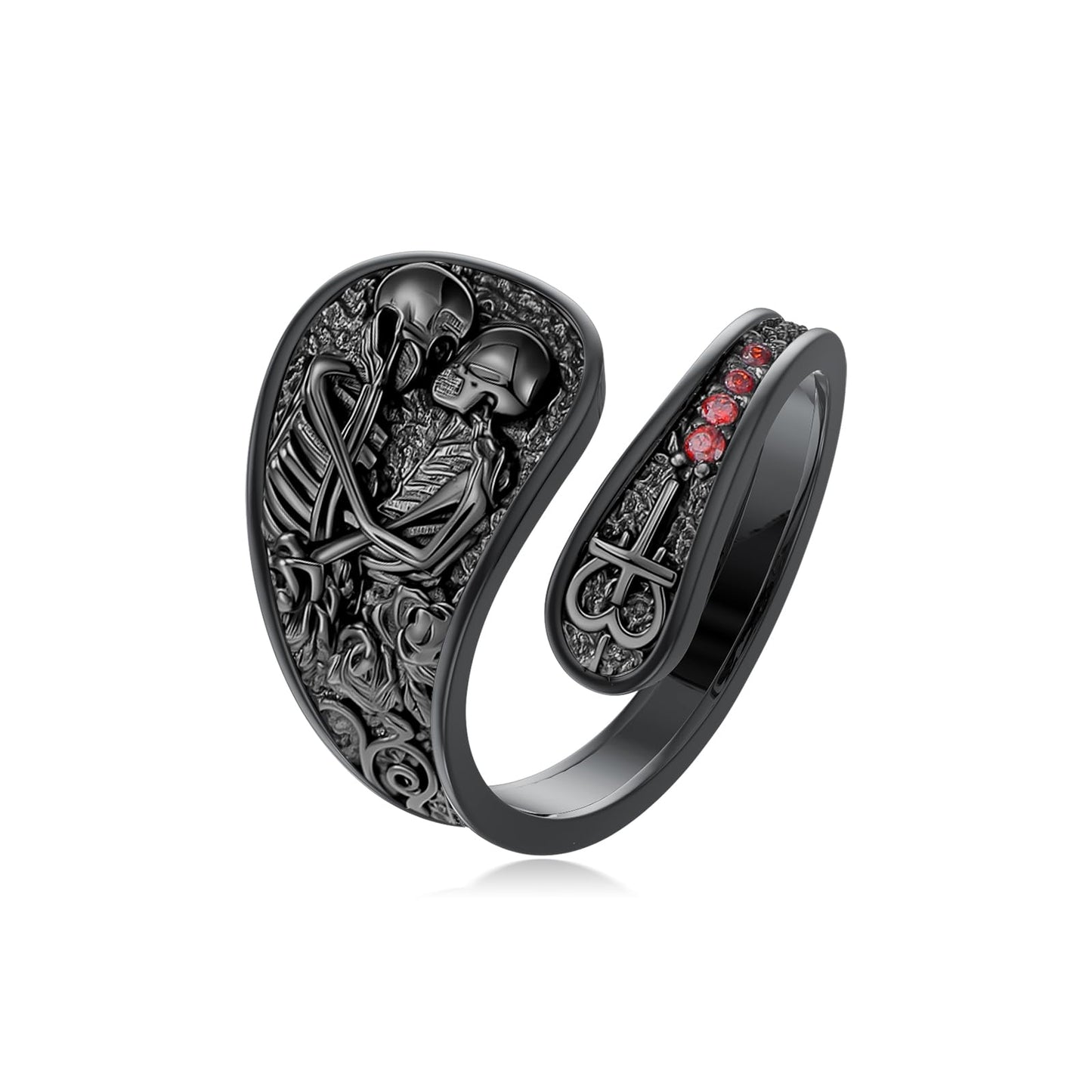 Midari Skull Couple Spoon Rings for Women 925 Sterling Silver Black Adjustable Punk Skull Rings Open Antique Skeleton Spoon Rings Jewelry for Women Hallowee Birthday Christmas Gifts