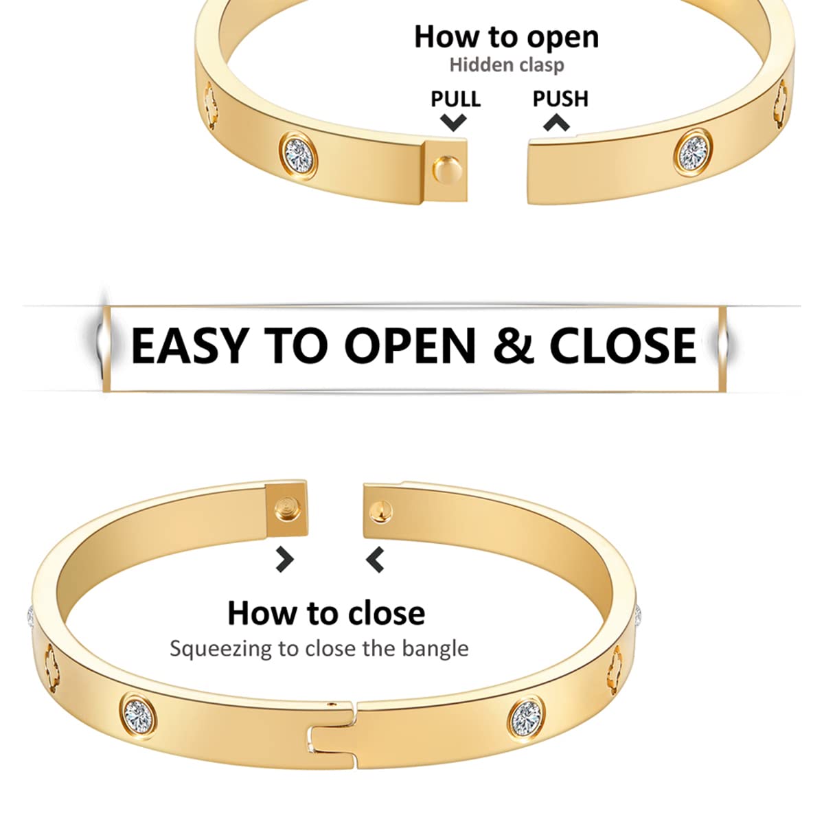 RIMRIVA 18K Gold-plated Bangle Bracelets for Women Love Gifts Clover Bracelet Stainless Steel Crystal Jewelry Birthday Her Anniversary Wedding Christmas Gifts Mom Wife Girlfriend Friends