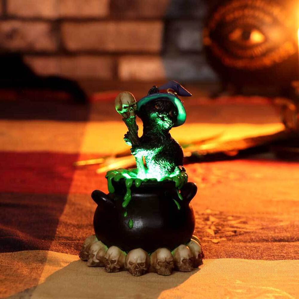 Nemesis Now Spook Witches Familiar Black Cat and Bubbling Cauldron Figurine,12cm
