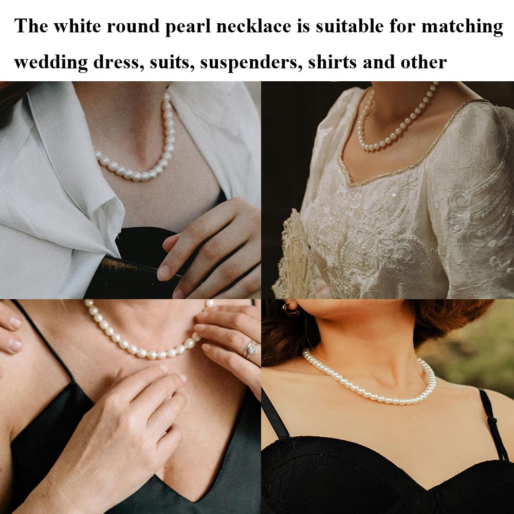 Generic Pearl Necklace for Women, 4/6mm White Imitation Pearl Necklace, Round Faux Glass Pearl Necklace, Pearl Choker Necklace, Elegant Wedding Parties Necklace for Gift