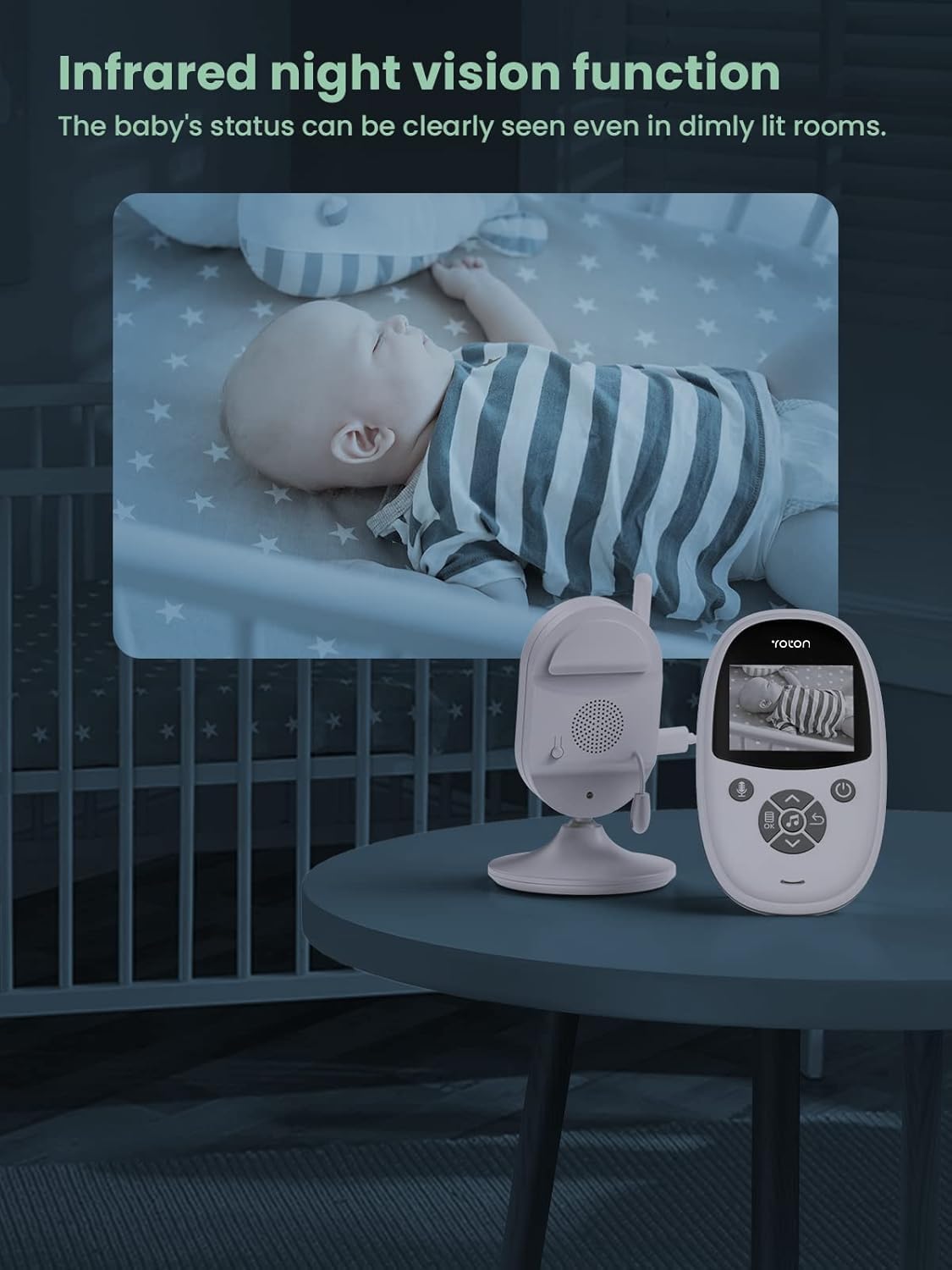 YOTON Baby Camera Monitor, Baby Monitor with Camera Night Vision, No WiFi, 1.8m USB-C Charging Cable, 2.4" Screen, 2-Way Talk, Feeding Reminder Temperature Sensor and 8 Lullabies
