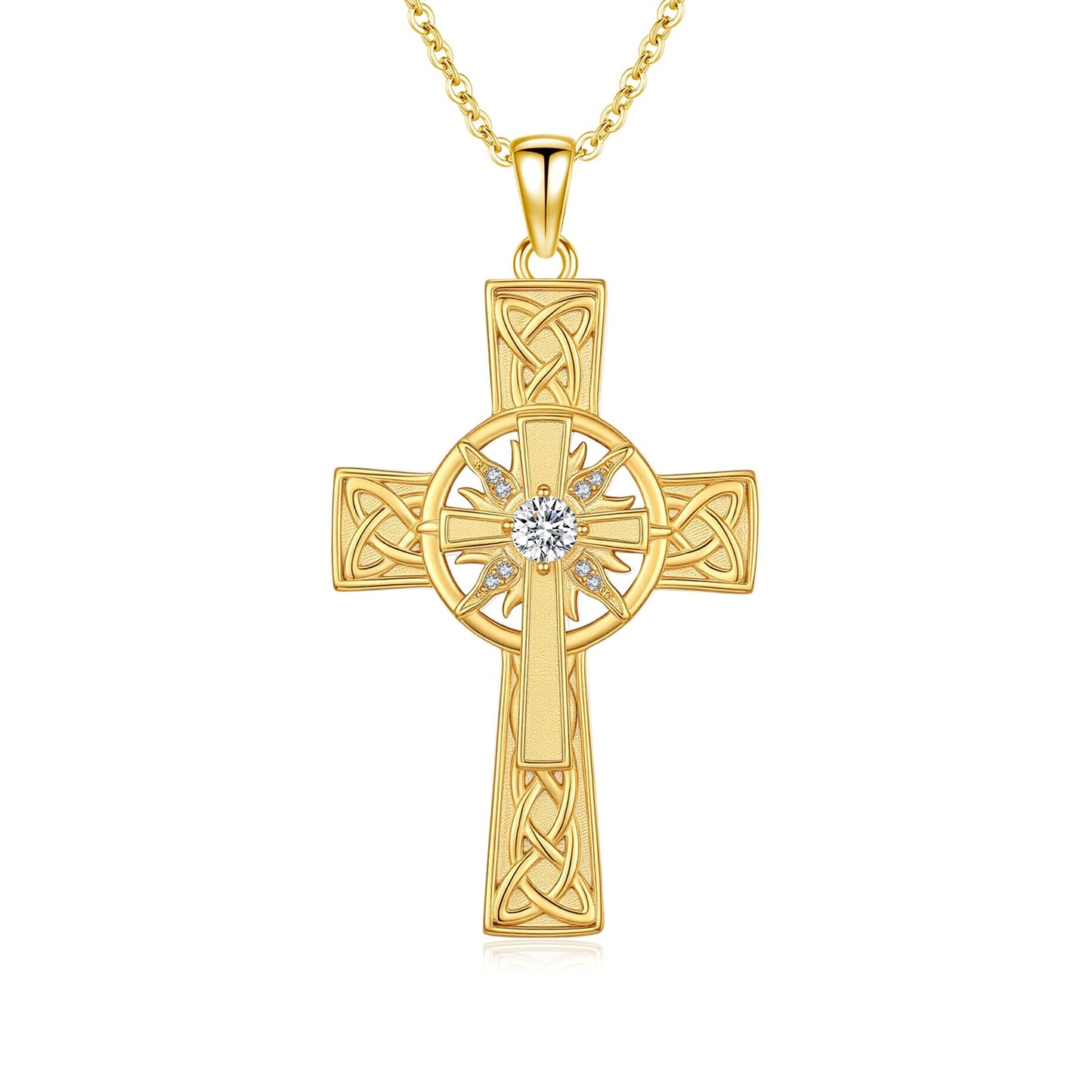 YEESIA Cross Necklace for Women 925 Sterling Silver Gold Plated Sun Crucifix Pendant Necklace Celtic Cross Jewelry Mothers Day Gifts for Women Wife Sister