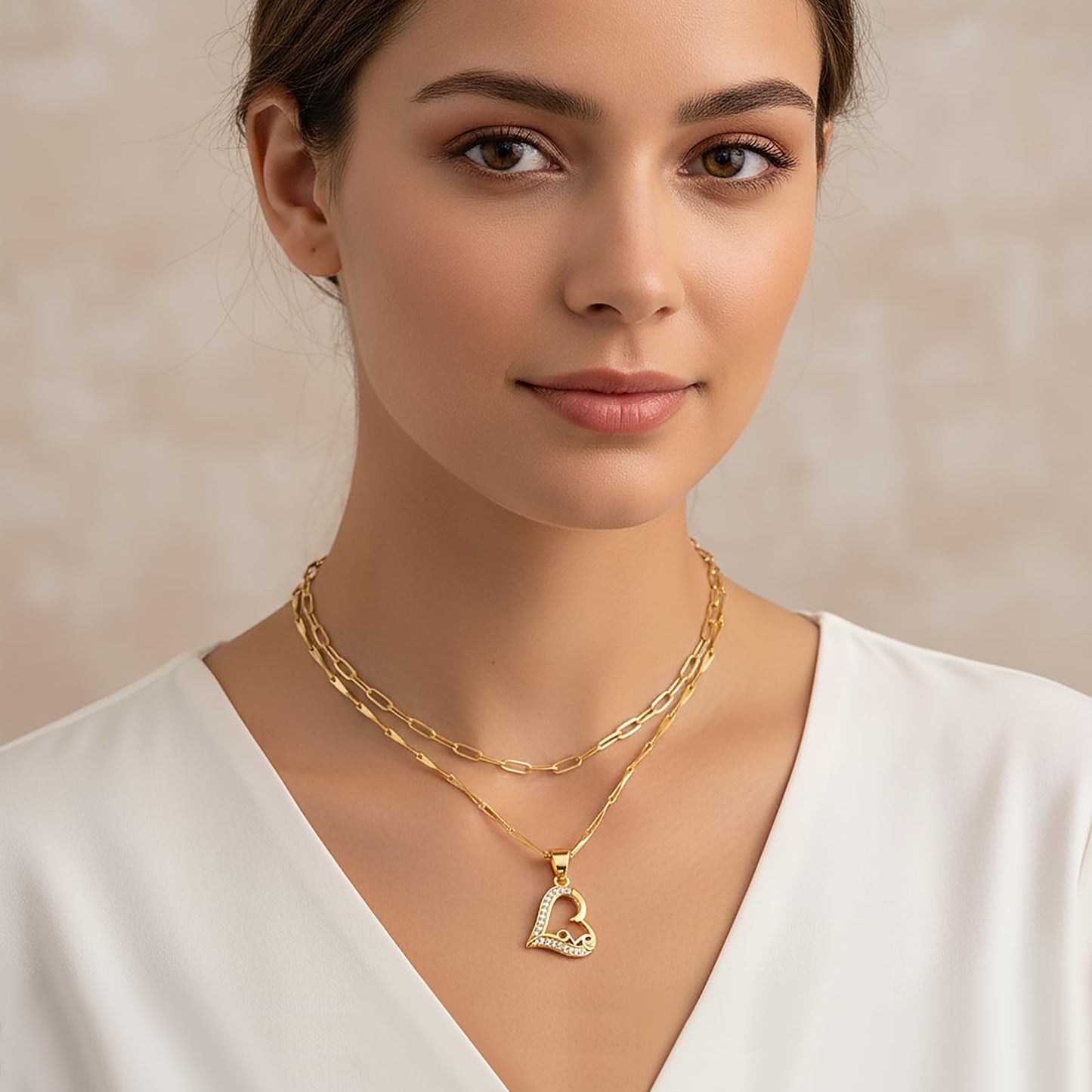 MEIITRUE Heart Necklaces for Women Trendy 14k Gold Plated Dainty Layered Necklace Set Cubic Zirconia Pendant Choker Paperclip Chain Stackable Jewelry Gifts for Her