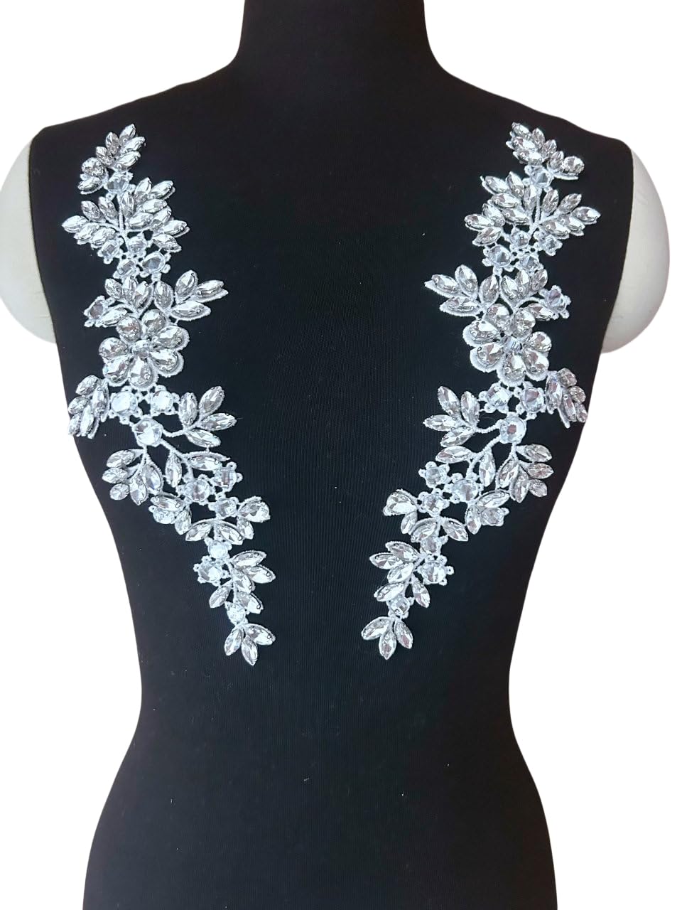 YMALANIYAKAIYA Lace Costumes Beaded Appliques Patches White Glass Rhinestones Crystals Designer DIY Garment Sewing Stage Dance Wear Wedding Party Dresses Accessories Crafts 1 Pair, ymal-h-0401