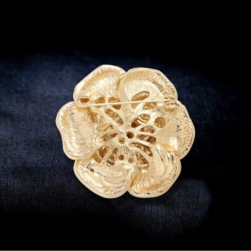 Enamel Camellia Pearl Brooch - Elegant Petal Pin Wedding & Party Brooch Gift (Black)