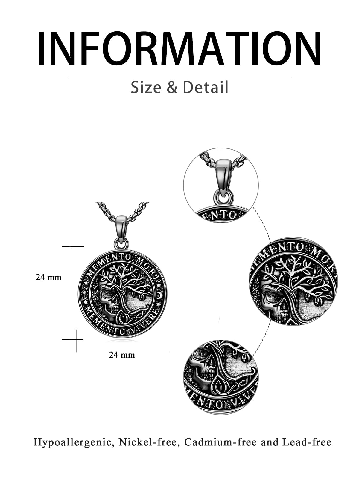 POIUY Memento Mori Black Skull Necklace for Men and Women Gothic Tree of Life Hourglass Pendant Gothic Amulet Jewelry Protection Necklace Gift for Him Her Husband Wife
