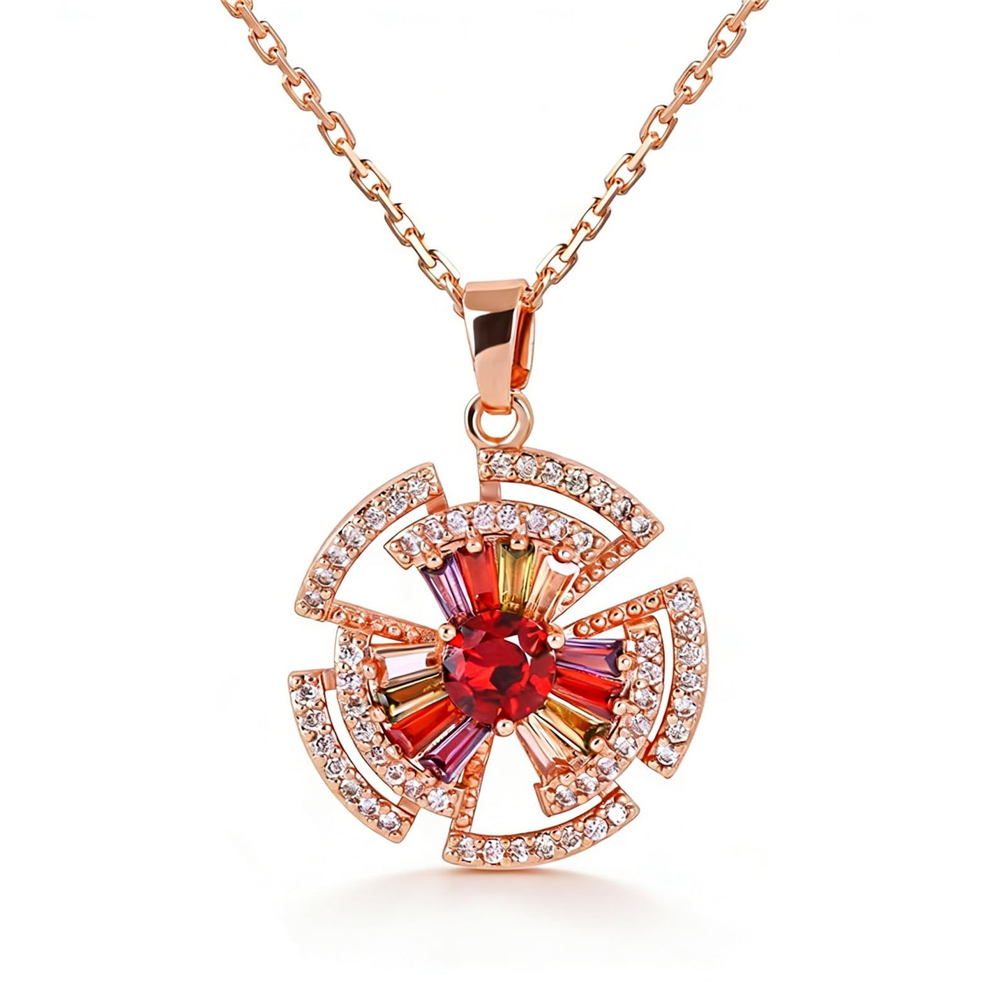 Kim Carrey Italian Elegant Rose Gold Necklace for Ladies | 18K Rose Gold Plated Necklace Pendant for Women | Gemstone necklace, Gift for Daughter, Wife, Mom, Her Jewelry (Vibrant Rainbow)