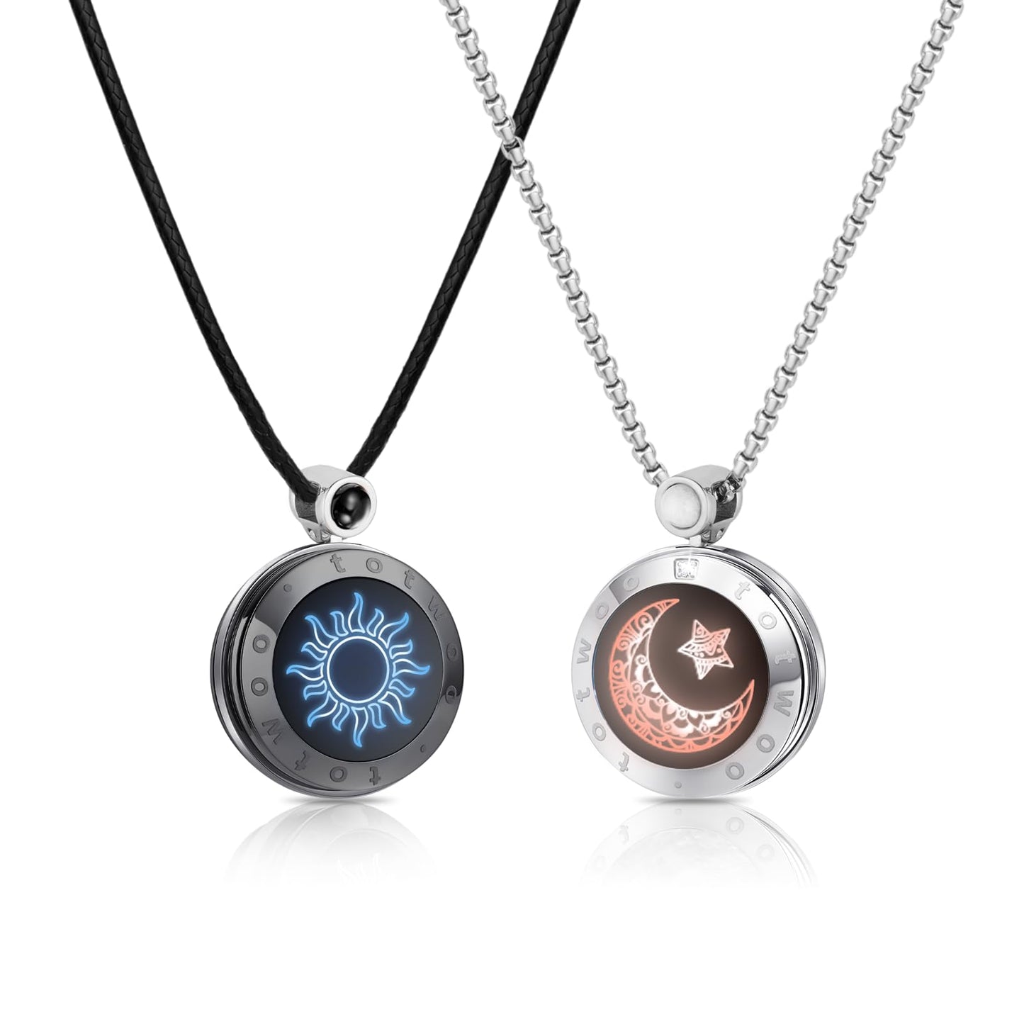 Long Distance Touch Necklace for Couples, Vibration & Light Up Smart Love Jewelry, Long Distance Relationship Gifts for Girlfriend Boyfriend Her Him, One-to-One Bluetooth Pairing via the Companion App