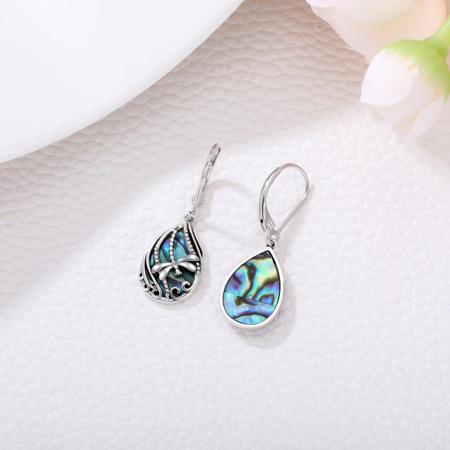 YYmqmq Dragonfly Earrings for Women 925 Sterling Silver Abalone Dragonfly Dangle Earrings Leverback Filigree Jewelry Gifts for Women Girlfriend Mom Birthday Gifts
